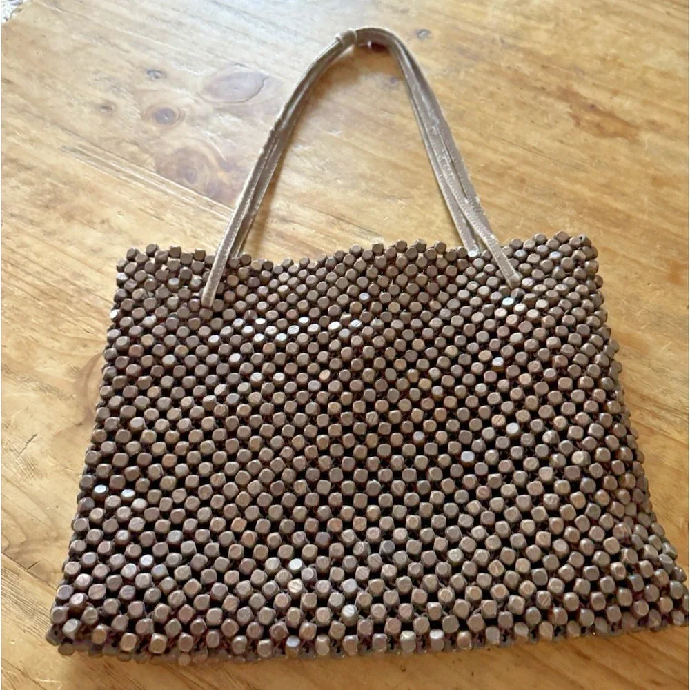 The Sak Wooden Bead Handbag Brown Handmade in Indonesia Boho Y2K Style - Picture 2 of 11
